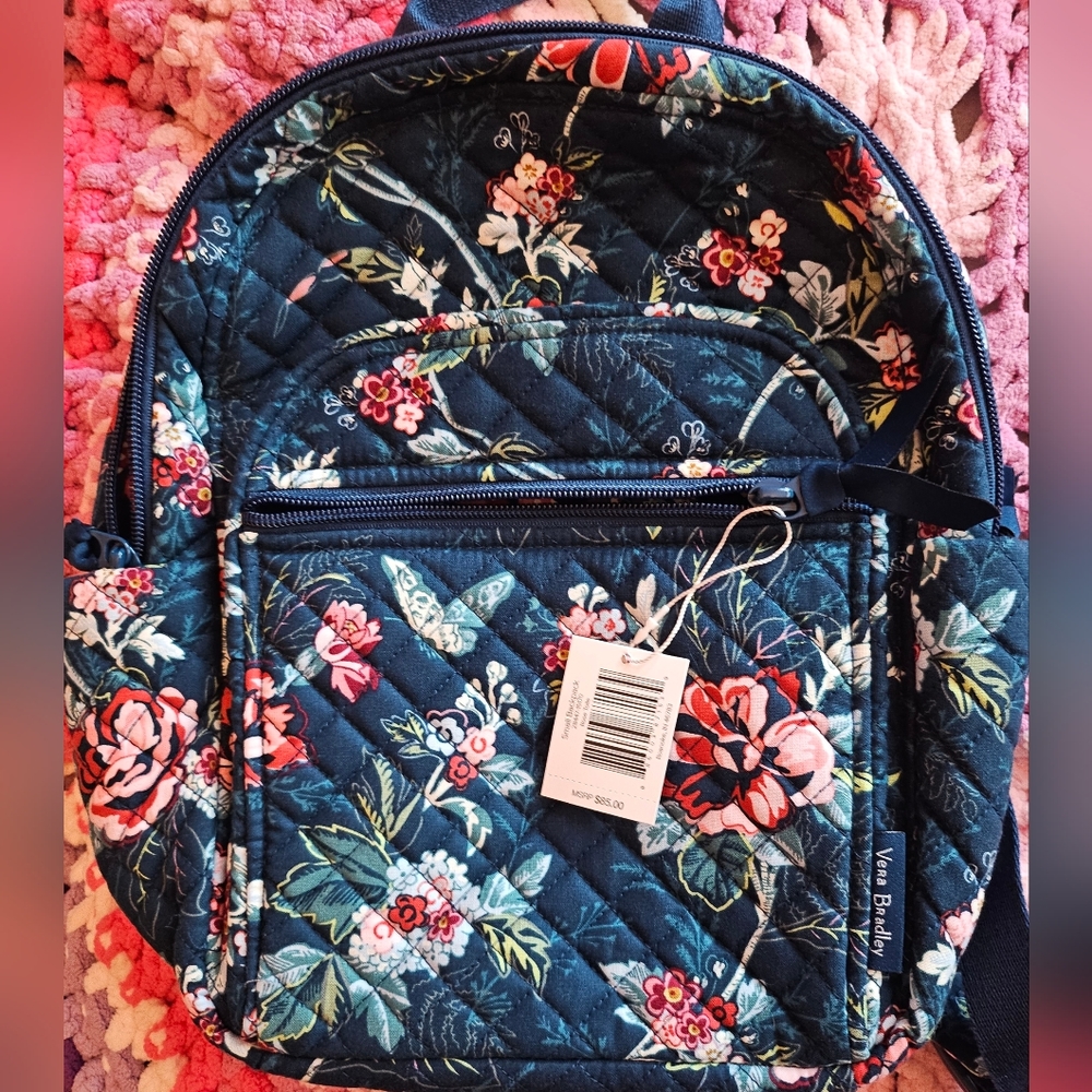 VERA BRADLEY small backpack & wallet ROSE TOILE TEAL GREEN RED - Picture 4 of 9